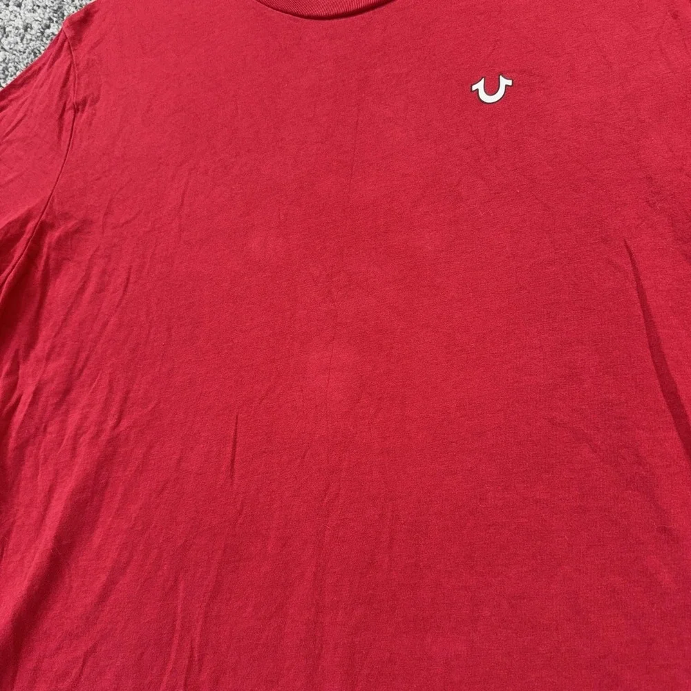 True Religion Shirt Mens Medium Red Buddha Guitar Graphic Tee Tagless Casual